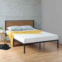 14 Inch Metal Platform Bed with Bamboo Headboard