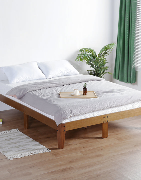 14 Inch Smart Wood Platform Bed Frame, Light Brown