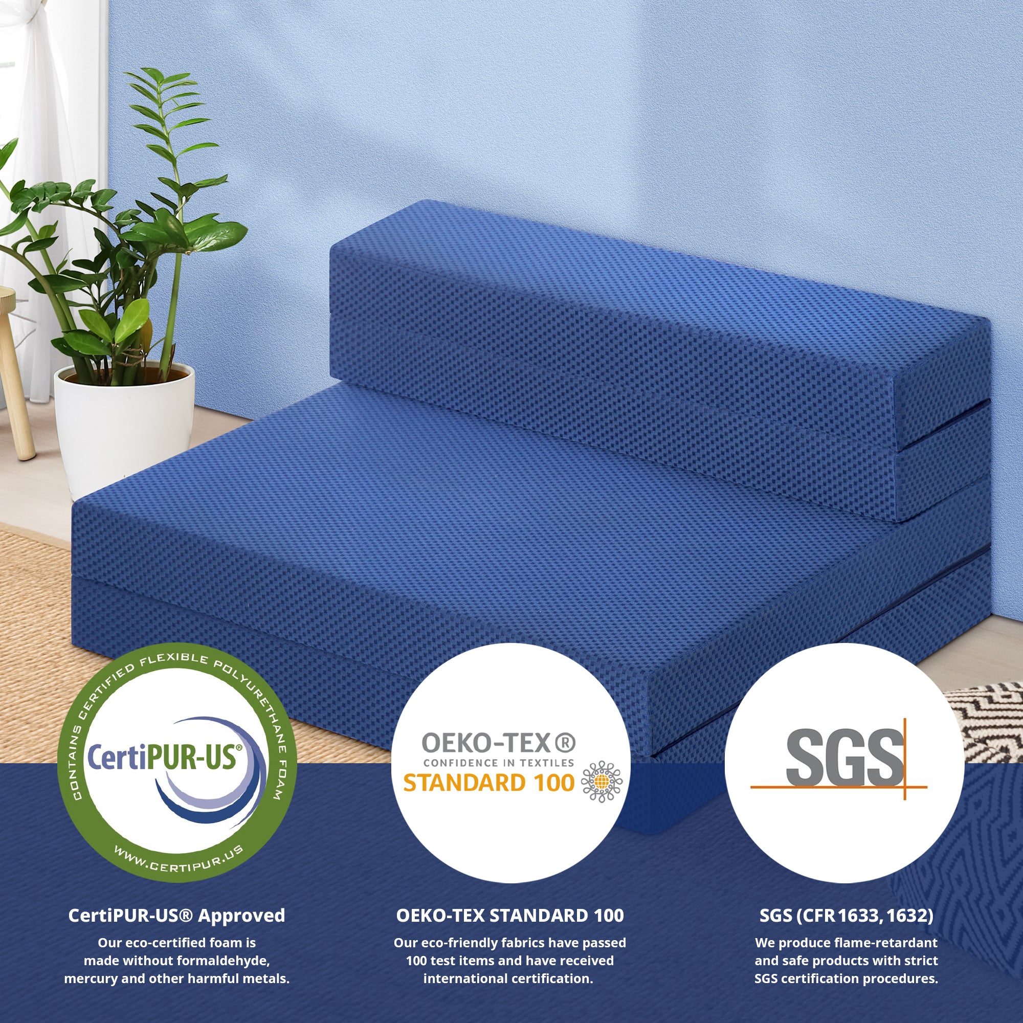 4 Inch Tri-Fold Multi-Functional I-Gel Infused Memory Foam Topper Sofa Bed