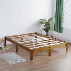 14 Inch Smart Wood Platform Bed Frame, Light Brown