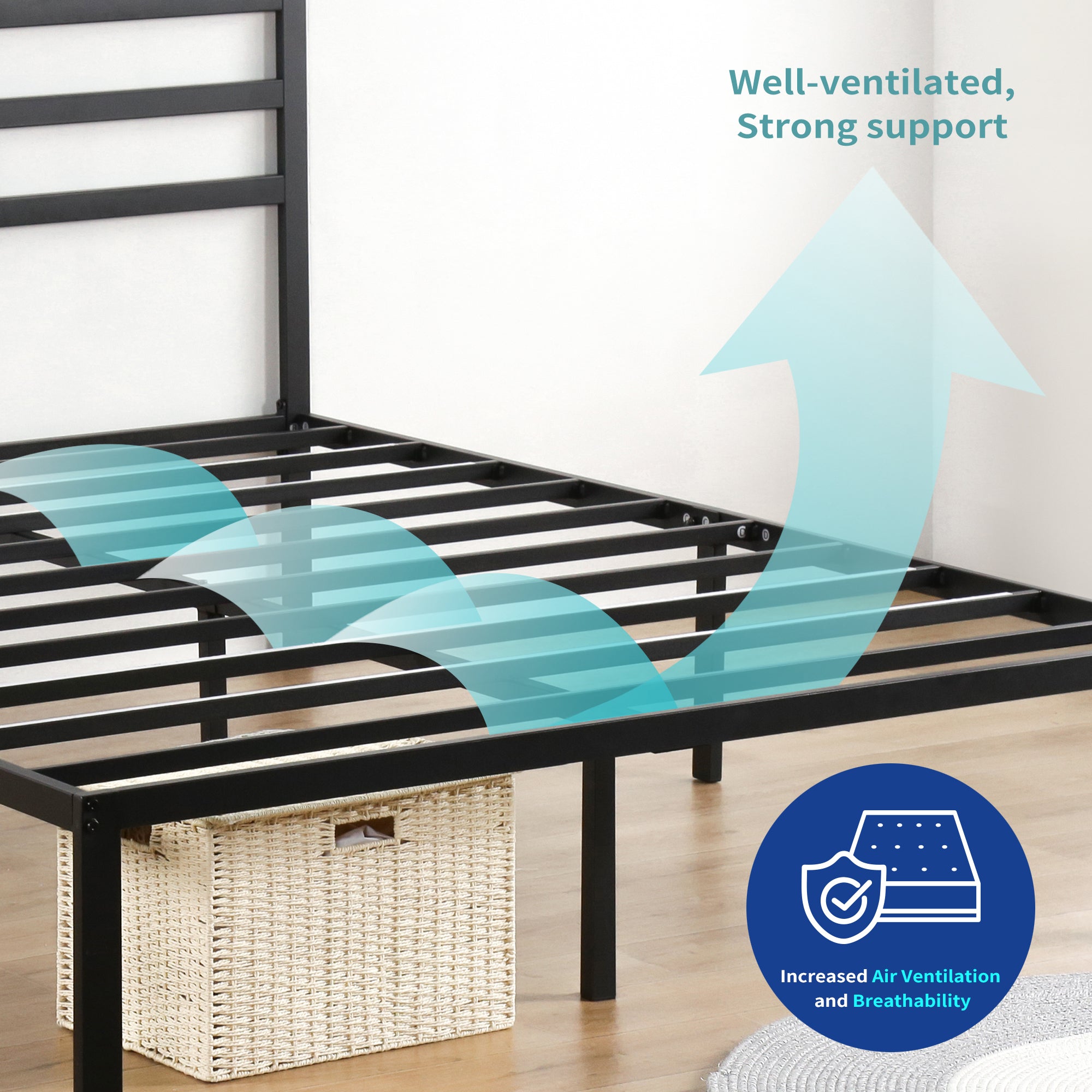 14 Inch Dura Metal Platform Bed Frame with Slat Headboard