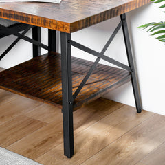 24 Inch Solid Wood & Dura Metal Legs End Table, Rustic Brown