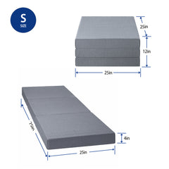 4 Inch Tri-Folding Memory Foam Topper (Grey)