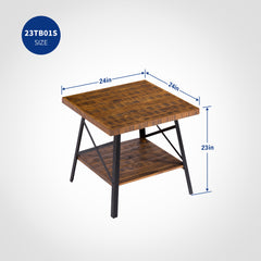 24 Inch Solid Wood & Dura Metal Legs End Table, Rustic Brown